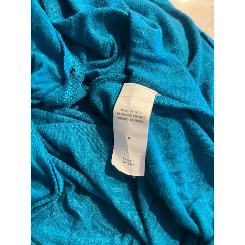 Lucky Brand Teal Blue‎ Eyelet Lace Embroidered Long Sleeve Boho Blouse Medium - Picture 8 of 10